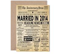 11th Anniversary Card for Women Men - Vintage Newspaper Married in 2014 - Happy 11 Year Wedding Anniversary Card for Companion Wife Partner Husband, 5x7 Inch Anniversaries Greeting Cards
