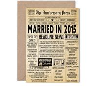 10th Anniversary Card for Women Men - Vintage Newspaper Married in 2015 - Happy 10 Year Wedding Anniversary Card for Wife Partner Husband Companion, 5x7 Inch Anniversaries Greeting Cards