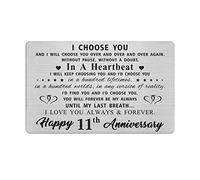 11th Anniversary Card Gifts for Husband Him, Happy 11 Year Wedding Anniversary Cards Gift for Men, Engraved Metal Wallet Insert