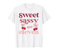 11th Bday Girl Sweet Sassy And Eleven 11 Years Old Cherry T-Shirt
