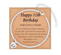 11th Birthday Bracelet Gifts for Girls Silver Bead Bracelet Jewellery with Heart Presents for 16 Year Old Girls Sweet 16 Birthday Card Gift Ideas for Daughter Sisters Niece Granddaughter Friends