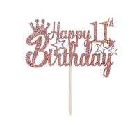 11th Birthday Cake Toppers, Happy 11th Birthday Cake Topper Glitter Star 11 Fabulous Cake Pick Birthday Sign Cake Decorations for Boys Girls 11 Years Old Birthday Party (Rose gold)