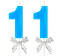 11th Birthday Candle Blue Bow Number 11 Candles Cake Topper Decorations Happy Birthday for Child Boy Girls Anniversary Celebrations Party Supplies