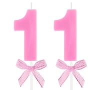 11th Birthday Candle Pink Bow Number 11 Candles Cake Topper Decorations Happy Birthday for Child Boy Girls Anniversary Celebrations Party Supplies