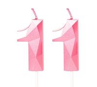 11th Birthday Candles - Number 11 Pink Candles for Cake, Toppers for 11 Year Old Girls