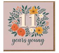 11th Birthday Card - Floral Wreath with Large '11' and 'Years Young' - Elegant Card for an Eleven Year Old