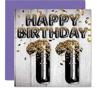 11th Birthday Card for Boys - Black & Gold Glitter Balloons - Happy Birthday Cards for 11 Year Old Boy Son Brother Grandson Cousin, 145mm Bday Greeting Cards Gift
