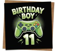 11th Birthday Card for Boys - Gamer Controller Design - 145mm Square Birthday Boy Greeting Card with Kraft Envelope - For Son, Grandson, Nephew, Friend