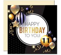 11th Birthday Card for Boys Girls - Gold & Black Balloons - Birthday Cards for 11 year old eleven, eleventh Son Dauhter Friend Nephew Cousin Brother Sister Niece Grandson granddaughter