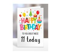 11th birthday card for Great Niece, gifts for girl, girls, boy, boys, gift, presents, female, male, him, her, Happy birthday to you, 11 years old today, A5-162k_22