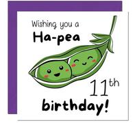 11th Birthday Card for Men Women Cute Pea Funny Birthday Card for 11 Year old Girls Granddaughter Daughter Kids eleven, eleventh Niece Sister cousin