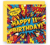 11th Birthday Card Gift for Boys and Girls - Graffiti Style Design - Happy 11 Years Old Birthday Greeting Card - with Vibrant Yellow Envelope - Size 14cm