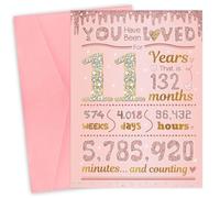 11th Birthday Card Girl Pink Greeting Cards with Envelope, Happy Birthday Gifts Card for 11 Year Old Girls, Best Bday Card for Daughter Granddaughter Niece, 18x12cm