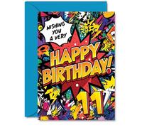 11th Birthday Cards for Boys Girls - Comic Book Pow! - Happy Birthday Card for 11 Year Old Boy Girl Granddaughter Brother Sister Nephew, A5 Bday Greeting Cards