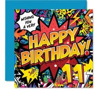 11th Birthday Cards for Boys Girls - Comic Book Pow! - Happy Birthday Card for 11 Year Old Boy Girl Son Daughter Niece Cousin, 145mm Bday Greeting Cards