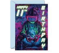 11th Birthday Cards for Boys Girls - Video Game Gamer - Happy 11 Birthday Card for Son Daughter Nephew Niece Grandson, 5x7 Inch Eleven Eleventh Bday Greeting Cards
