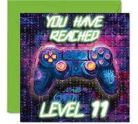 11th Birthday Cards for Boys - Neon Video Gamer - Happy Birthday Card for 11 Year Old Boy Grandson Nephew Cousin Brother, 145mm Bday Greeting Cards