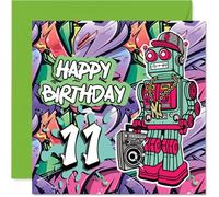11th Birthday Cards for Boys - Wicked Graffiti Robot - Happy Birthday Card for 11 Year Old Boy Godson Brother Grandson Step Son, 145mm Bday Greeting Cards
