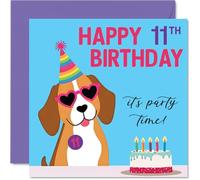 11th Birthday Cards for Boys Girls - Doggy Party - Happy Birthday Card for 11 Year Old Boy Girl Granddaughter Brother Sister Nephew, 145mm Bday Greeting Cards