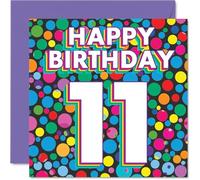 11th Birthday Cards for Girls Boys - Funky Rainbow Dots - Happy Birthday Card for 11 Year Old Girl Boy Sister Cousin Brother Granddaughter, 145mm Bday Greeting Cards