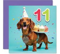 11th Birthday Cards for Girls and Boys, Party Dog | Happy Birthday Card for 11 Year Old Boy Girl Sister Niece Daughter Brother, 145mm Bday Greeting Cards