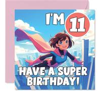 11th Birthday Cards for Girls - Anime Superhero - Happy Birthday Card for 11 Year Old Girl Cousin Daughter Sister Goddaughter, 145mm Bday Greeting Cards
