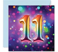 11th Birthday Cards for Girls Boys - Rainbow Foil Balloon - Happy Birthday Card for 11 Year Old Girl Boy Sister Niece Daughter Brother, 145mm Bday Greeting Cards
