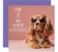 11th Birthday Cards for Girls - Glamorous Puppy - Happy Birthday Card for 11 Year Old Girl Cousin Granddaughter Niece Great Niece, 145mm Bday Greeting Cards
