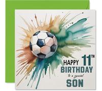 11th Birthday Cards for Son, Watercolour Football Splash