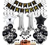11th Birthday Decoration, Black Cake Decoration Birthday 11 Years Boy, Black and White Party Decoration, 11th Birthday Girl Boy, Cake Decoration 11th Birthday Boy Girl Birthday Decoration 11 Years Gir