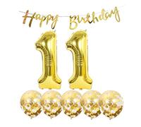 11th Birthday Decoration Happy Birthday Banner Balloons 11 Years Old Birthday Party Supplies Helium Balloons Number 11 Balloons Latex Balloon Foil Balloon, 11th Gold Birthday Party Decoration