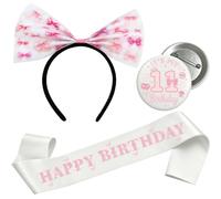11th Birthday Decorations Badge Sash - 3 PC Pink Happy Birthday Butterfly Sign Sash It's My 11th Birthday Badge Pin Bow Headband for Girls Friend Daughter Granddaughter 11 Year Old Party Supplies