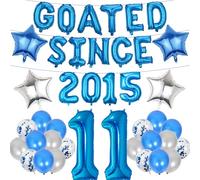 11th Birthday Decorations Boys Set - 41 Pcs GOATED SINCE 2015 Banner Star Blue 11 Aluminum Foil Letters Balloons Latex Confetti Balloons for Boys Double Digits Party Supplies