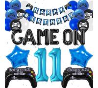 11th Birthday Decorations for Boys - 50 Pieces Video Game Party Supplies, Blue Happy Birthday Banner Gaming Controller Foil and Latex Balloons, 11 Year Old Gamer Birthday Party Decor
