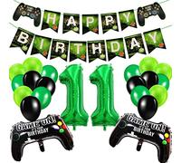 11th Birthday Decorations for Boys, Gaming Party Decorations Set for Gamers, Happy Birthday Banner Game Controller Balloons Black Green Balloons for Kids Teenagers Party Supplies (11th Birthday)