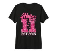 11th Birthday Girl Pink Coquette Bow Hello 11 Years Old Gift Premium T-Shirt