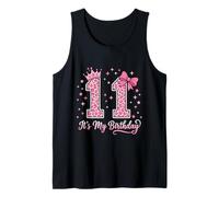 11th Birthday Girl Pink Leopard Bow Crown Cute 11 Years Old Tank Top