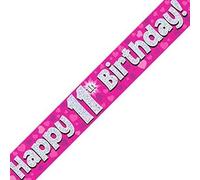 11th Birthday Pink Holographic Banner by Signature Balloons