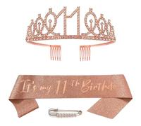 11th Birthday Sash 11th Birthday Crown Princess Crown Queen Tiara Rhinestone Birthday Headbands 11th Birthday Girl Sash Happy Birthday Crown and Sash for Girls Birthday Party Ball Decoration