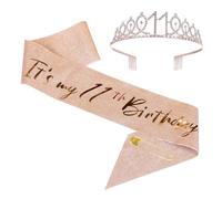 11th Birthday Sash and Tiara Set Rose Gold Birthday Sash Crown Birthday Party Favors Supplies for Girls Birthday Party