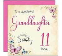 11th Granddaughter Birthday Card - Beautiful Butterfly Floral Granddaughter Birthday Card for 11 Year old Kids eleven, eleventh
