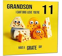 11th Grandson Birthday Card - Cheese Pun Funny Grandsons Birthday Card for 11 Year old Kids eleven, eleventh