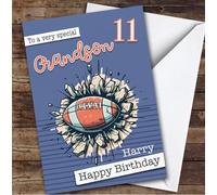 11th Grandson Rugby Ball Boys Custom Personalised Birthday Card - Personalised Birthday Greeting Card for Kids, Custom Birthday Card
