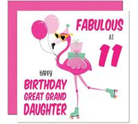 11th Great Granddaughter Birthday Card - Fabulous Flamingo - Cute Great Granddaughter Birthday Card for 11 Year old Kids eleven, eleventh
