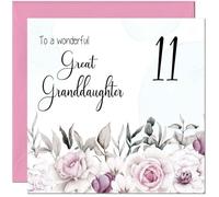11th Great Granddaughters Birthday Card - Floral Elegant Birthday Card for 11 Year old Kids eleven, eleventh