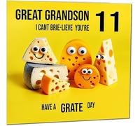 11th Great Grandson Birthday Card - Cheese Pun Funny Great Grandson Birthday Card for 11 Year old Kids eleven, eleventh