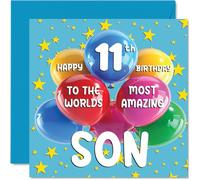 11th Son Birthday Card - World's Most Amazing Son - Happy 11th Birthday Card from Mum Dad, 145mm Age 11 Greeting Cards