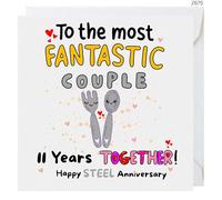 11th Steel Anniversary Card for Couples, 6x6 Inch, 300gsm, with White Envelope