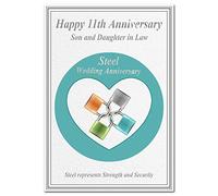 11th Wedding Anniversary Cards Steel 11 Eleven Year Happy Unique Greeting (Son and Daughter in Law Card - Modern Locks)