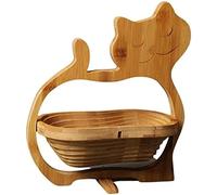 11x 11.8 Inches Collapsible Bamboo Fruit Basket,Foldable Dried Fruit Basket,Wooden Snack Basket,Creative Fruit Bowl Holder for Kitchen Table-,Cat